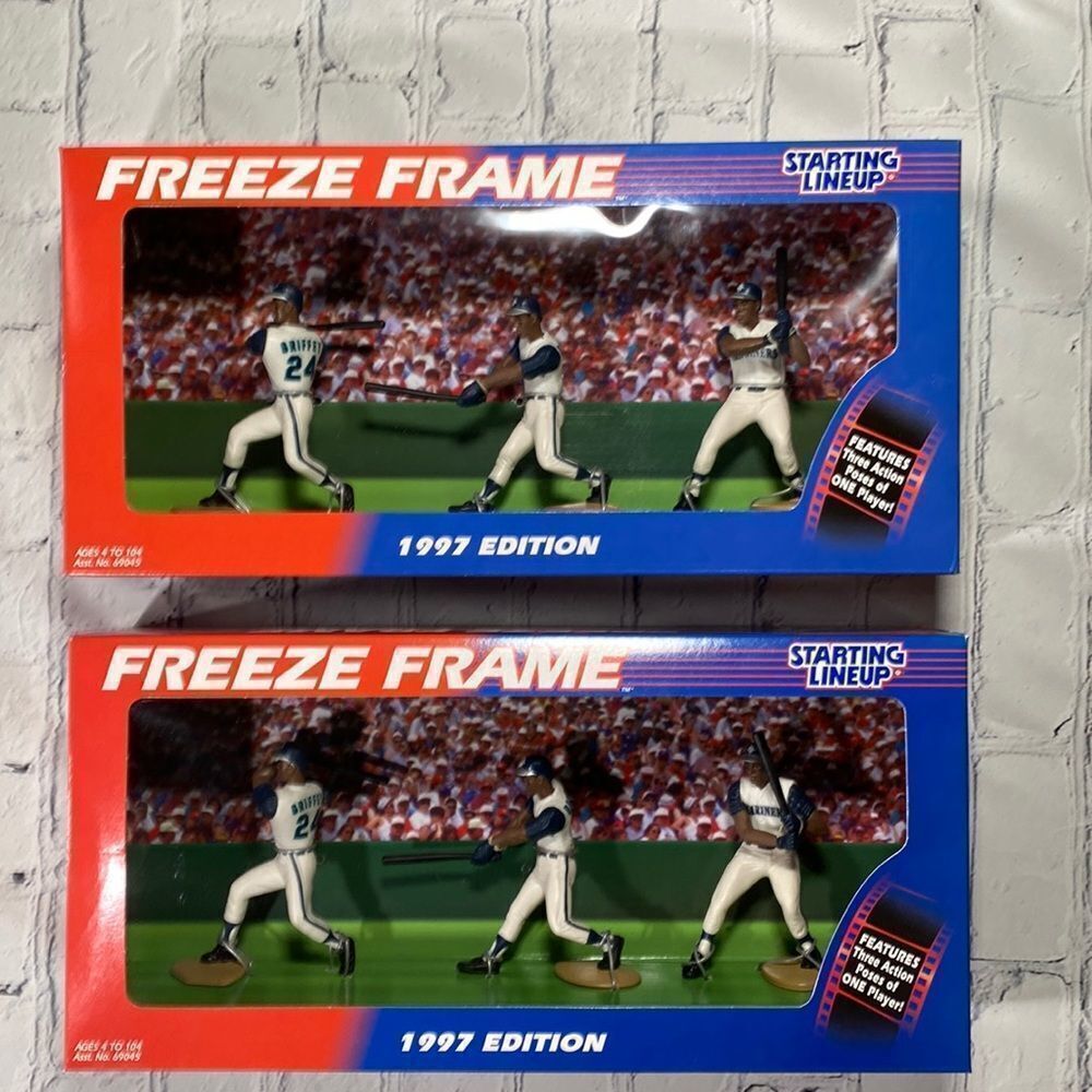 🔸️NIB Vintage 1997 Ken Griffey Jr. Seattle Mariners 3 Figure Set Freeze Frame